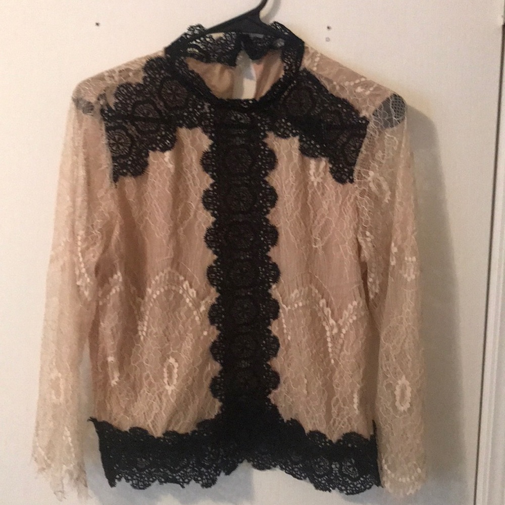 Black and Tan Lace Long Sleeve Top